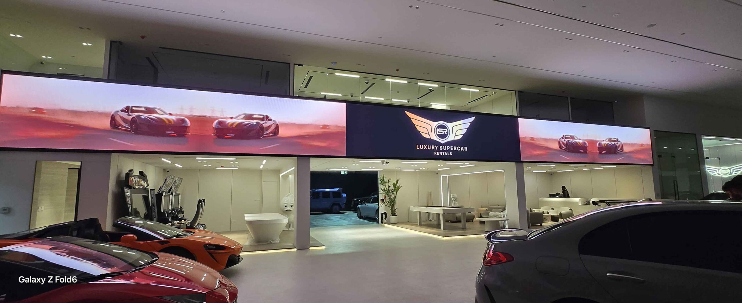 Ultra-wide LED video wall in an Al Quoz showroom in Dubai