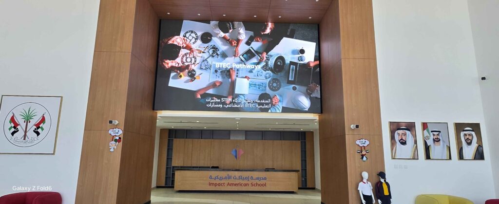 P2.5 outdoor installed in reception area largest led screen in sharjah at impact american school
