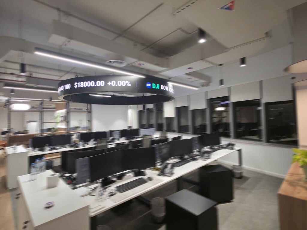 round led display screen ticker stock market trading view