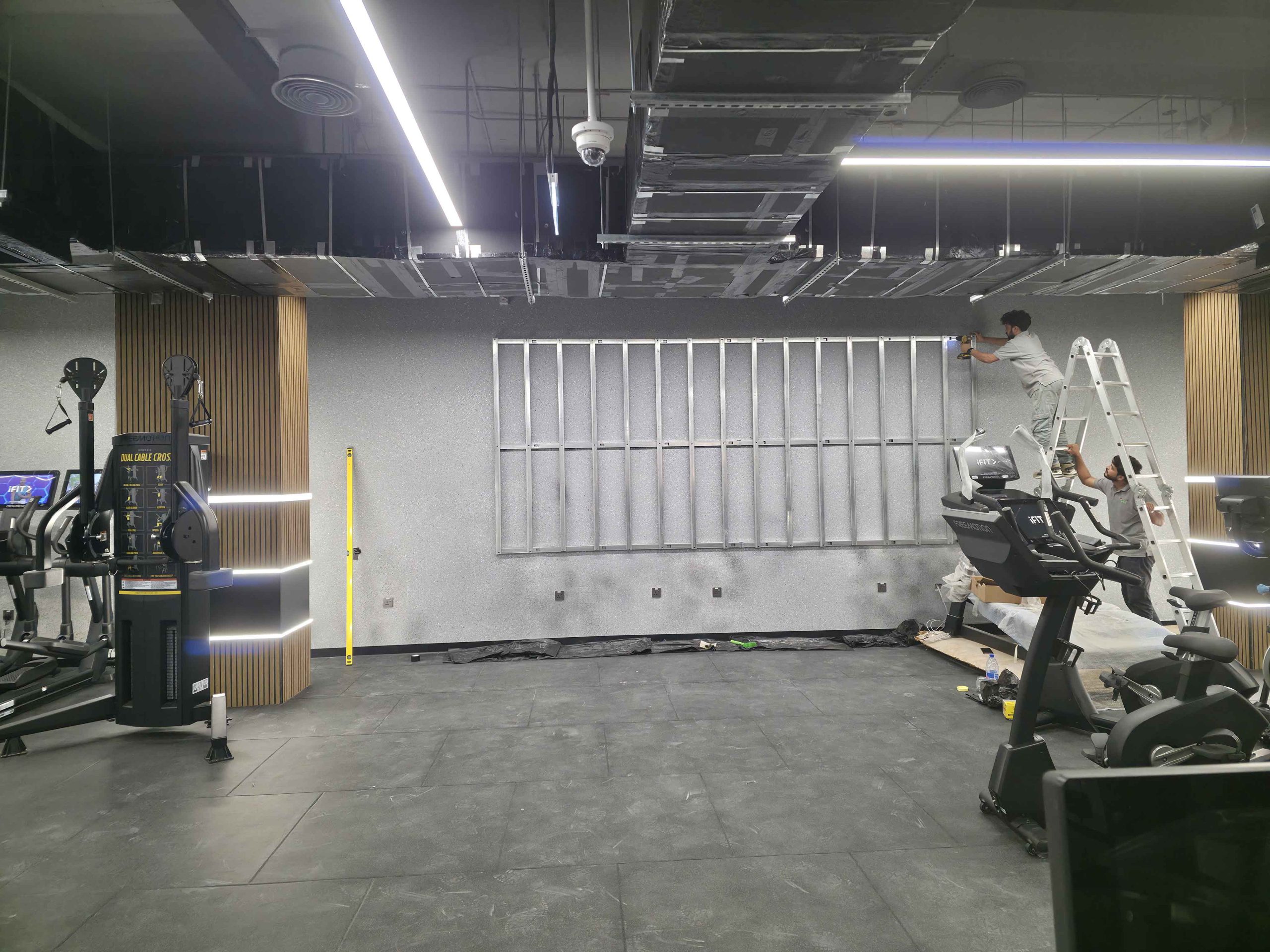 LED screen metal frame structure installation for MyPT Fitness Center Abu Dhabi