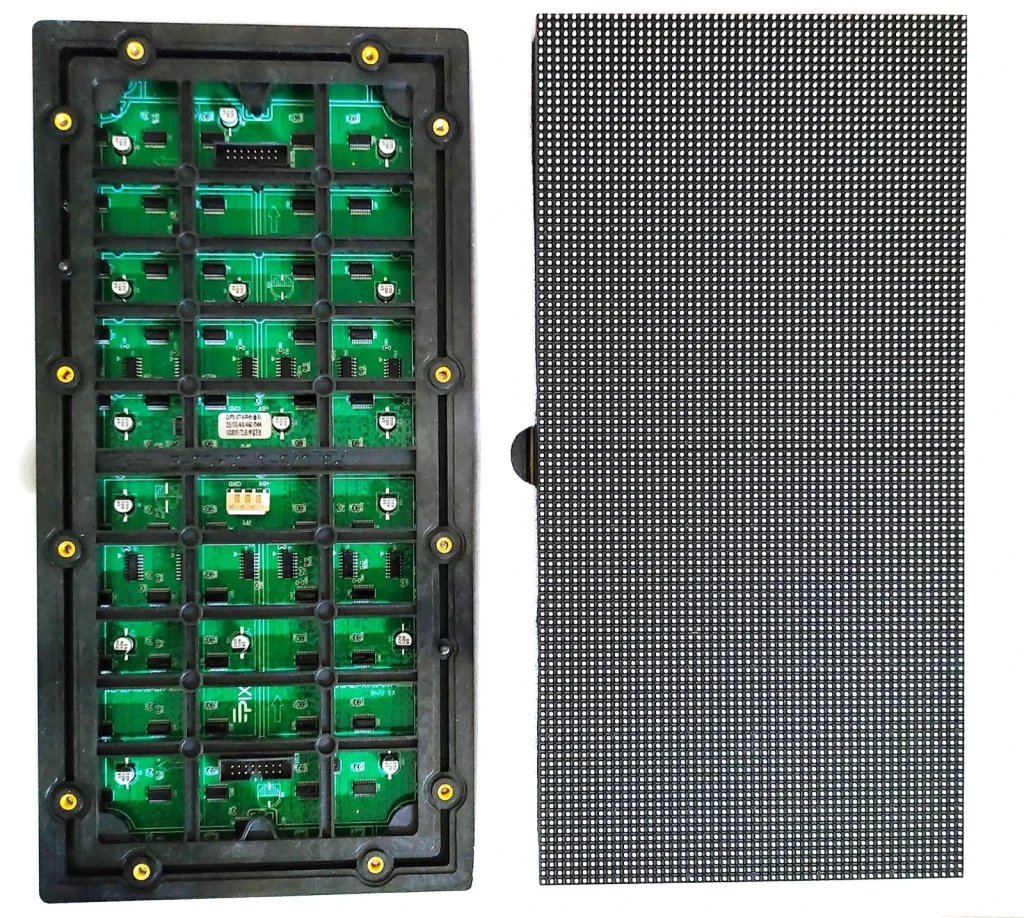 Front and rear views of an Epix outdoor LED module, with Epix branding on the rear circuit board