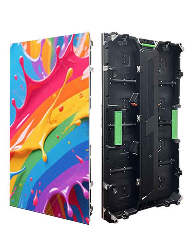 Outdoor rental LED panel showing front display face and rear cabinet