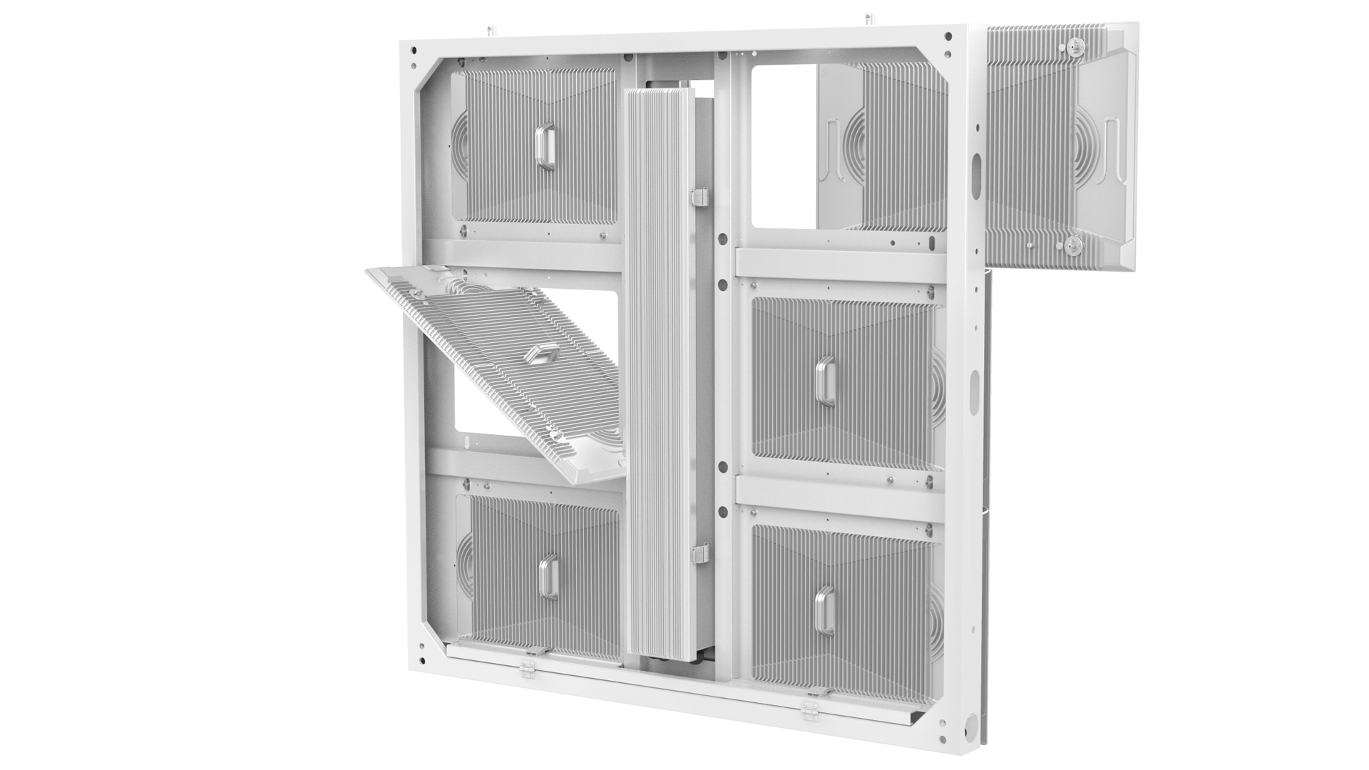 Platinum Series LED cabinet illustrated with front and rear service panels open