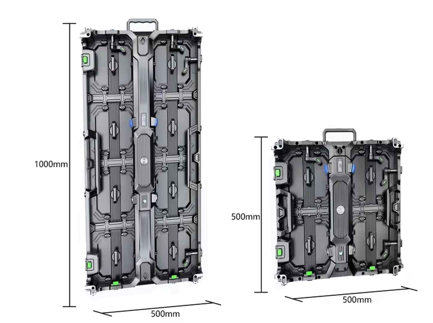 500 by 500 and 500 by 1000 millimetre rental LED screen panel dimensions