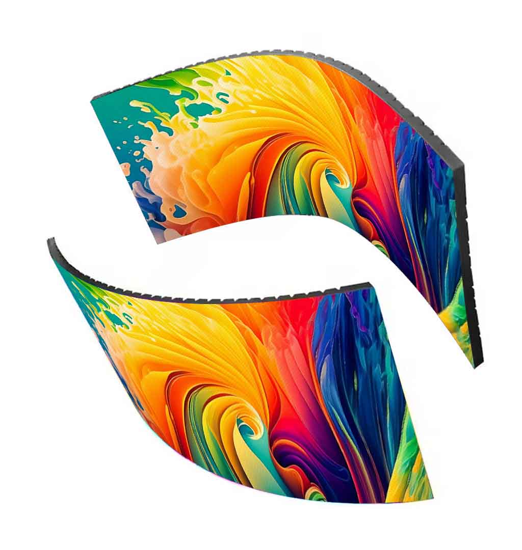 Flexible LED screen module bending into a curved display shape