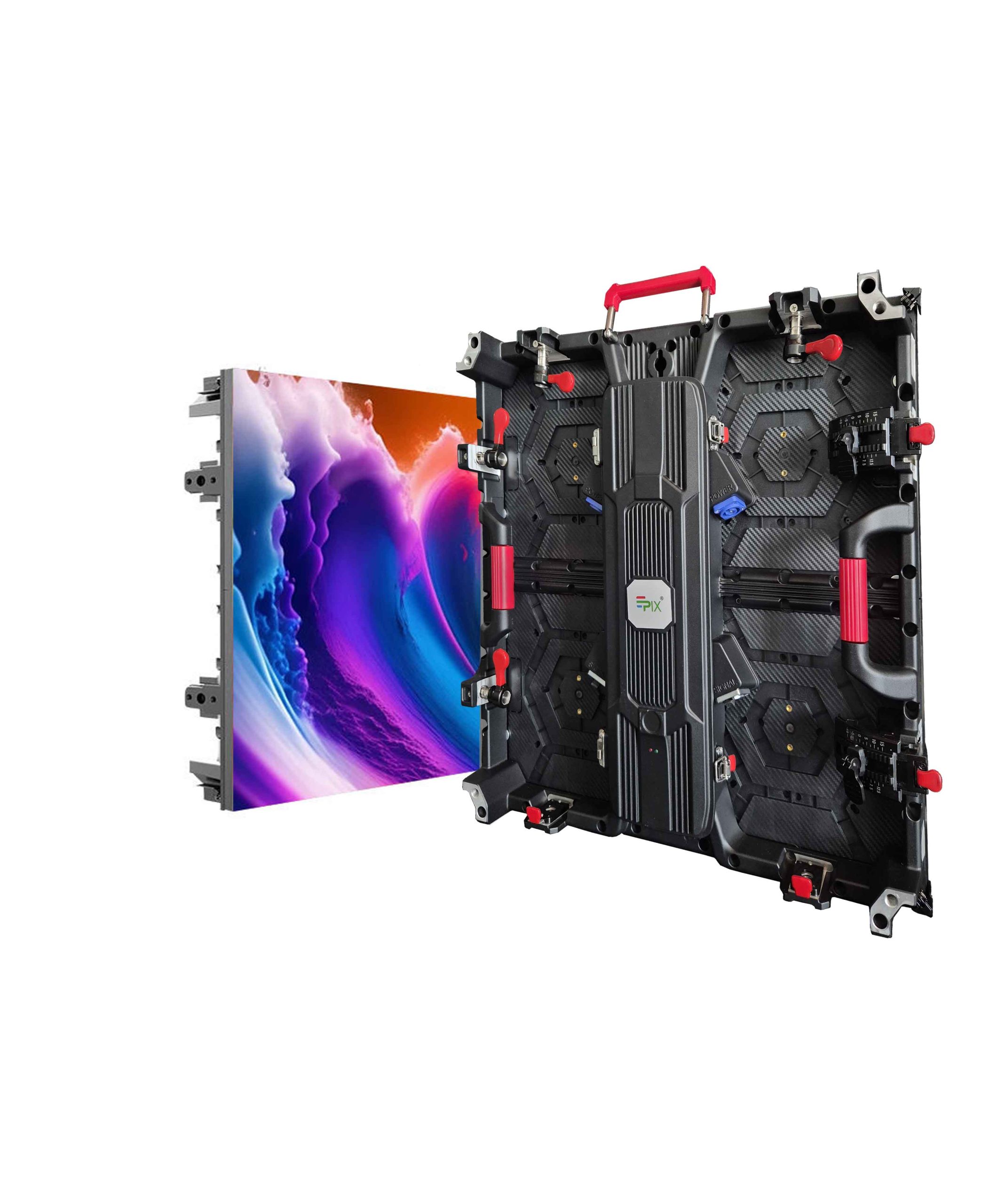 Indoor rental LED display panel front and rear views